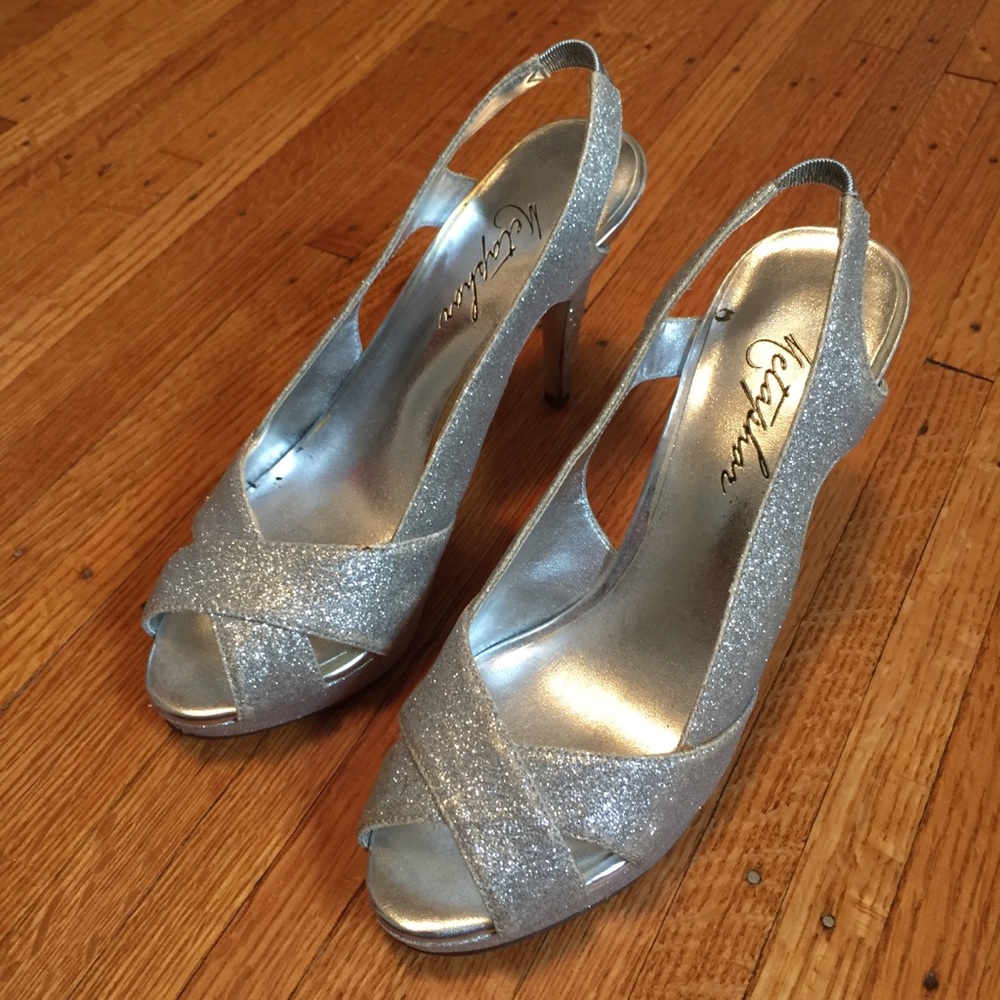 Cinderella Silver Slingback Platform Pumps/Heels.